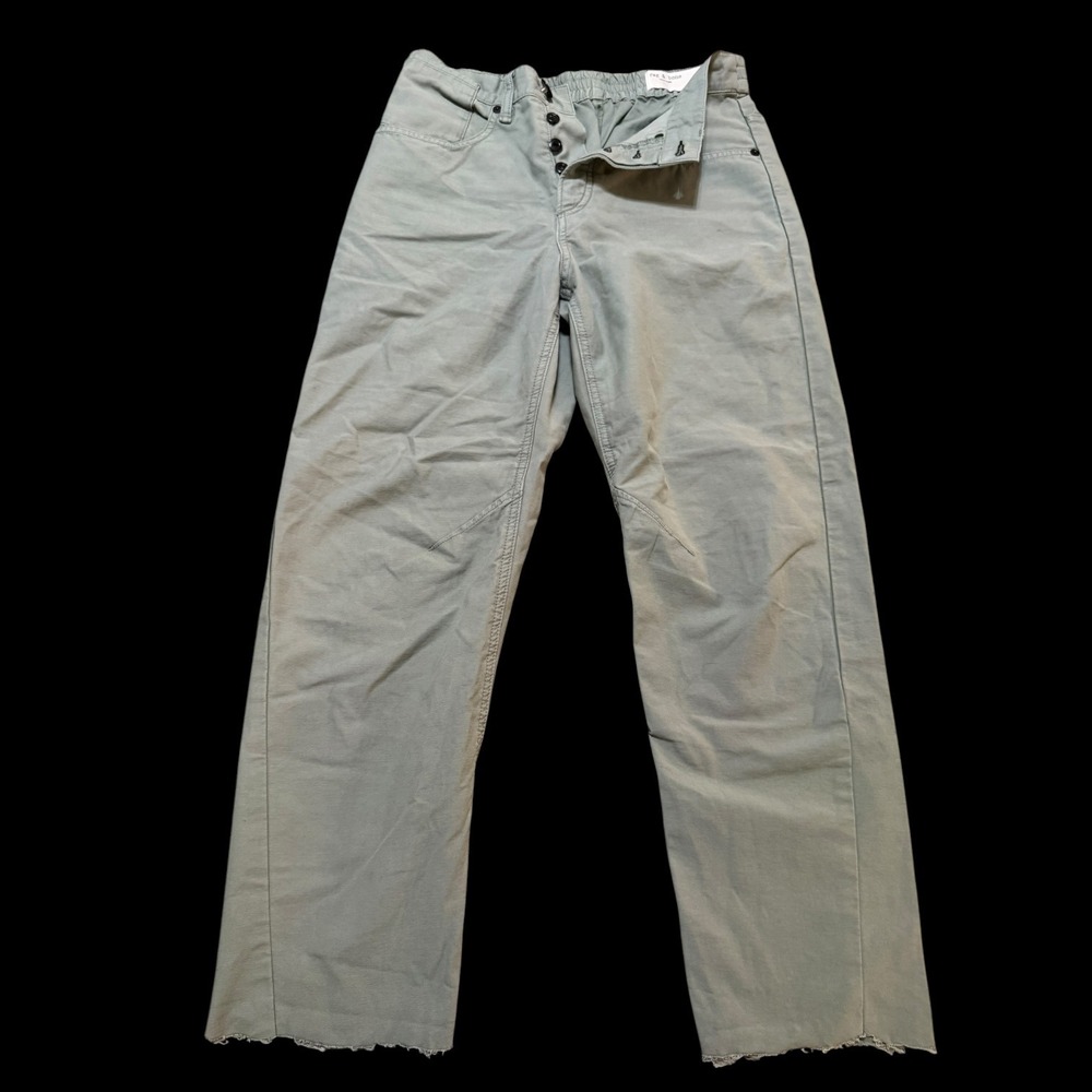 Rag & Bone Sage Green Cotton Straight Leg Pants Raw Hem Button Fly Size 26